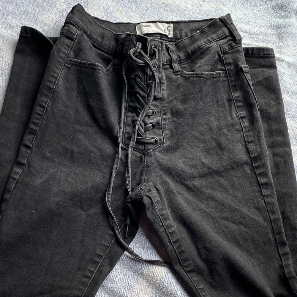Garage Black Lace-Up Straight Leg Jeans